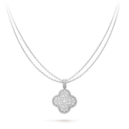 [basloveJW]CLOVER 25MM SILVER FULL DIAMOND BIG CLOVER NECKLACE