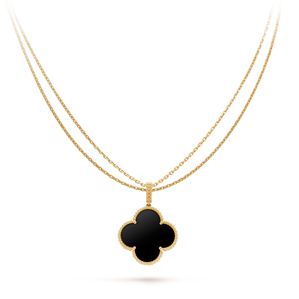 [basloveJW]CLOVER 25MM GOLD ONYX BIG CLOVER NECKLACE