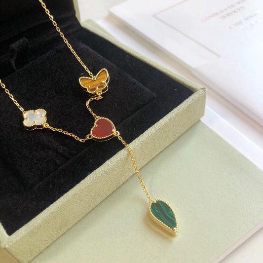 [basloveJW]LUCKY SPRING 4 MOTIFS ROSE GOLD NECKLACE